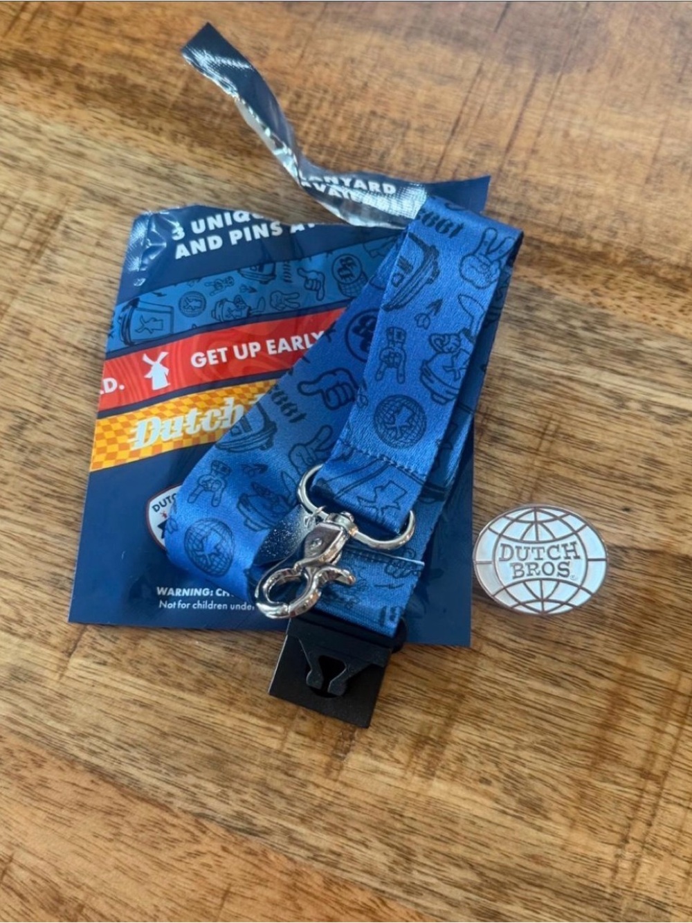 Dutch Bros Blue Logo Lanyard with Metal Clip and Pin